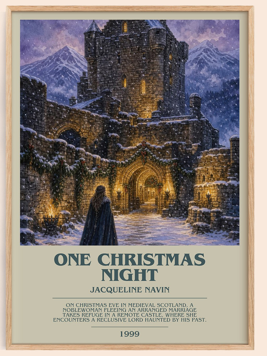 One Christmas Night bookish book poster by Jacqueline Navin – framed literary art print