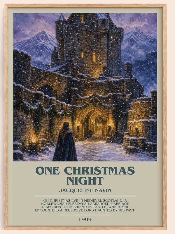 One Christmas Night bookish book poster by Jacqueline Navin – framed literary art print