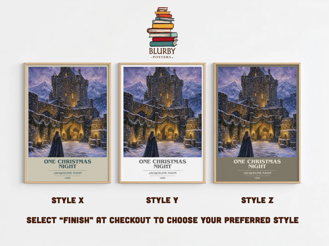 One Christmas Night book cover print in frame leaning in hallway – romance wall art (mockup)