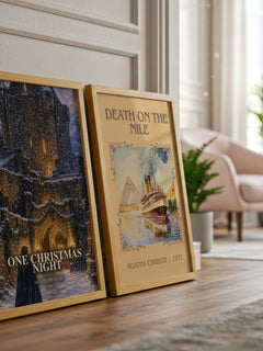 One Christmas Night watercolour print framed by window – literary home decor