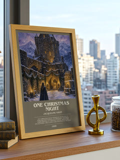 One Christmas Night bookish print framed by window – literary home decor