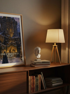 One Christmas Night watercolour print on bookshelf – Jacqueline Navin fan gift