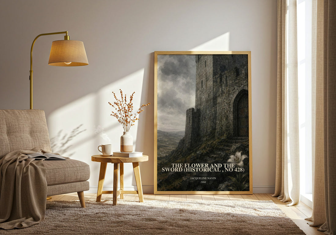 The Flower and the Sword (Historical , No 428) watercolour print in frame leaning in hallway – romance wall art
