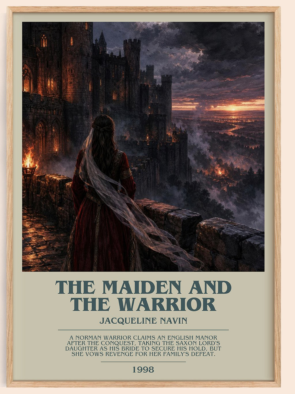 The Maiden and the Warrior bookish book poster by Jacqueline Navin – framed literary art print