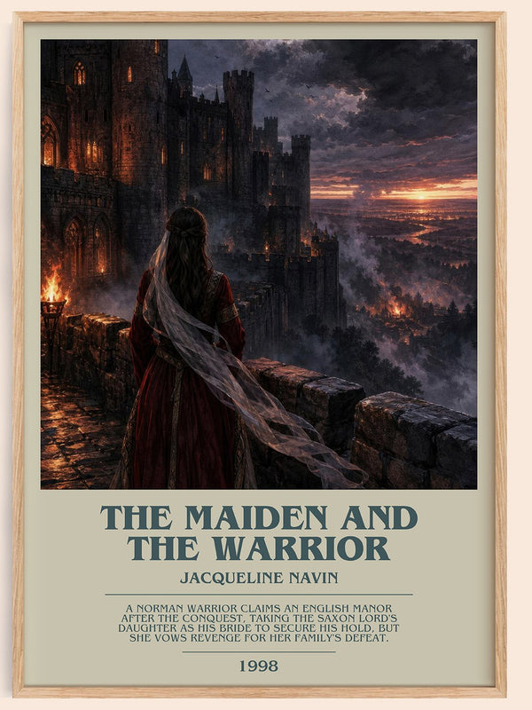 The Maiden and the Warrior bookish book poster by Jacqueline Navin – framed literary art print