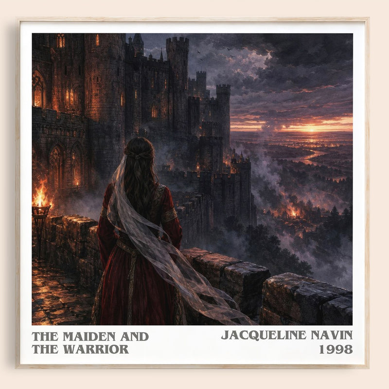 The Maiden and the Warrior literary book poster by Jacqueline Navin – framed literary art print