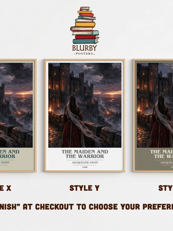 The Maiden and the Warrior book cover print in frame leaning in hallway – romance wall art