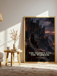 The Maiden and the Warrior watercolour print in frame leaning in hallway – romance wall art
