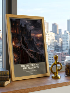 The Maiden and the Warrior book cover print framed by window – literary home decor
