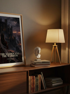 The Maiden and the Warrior watercolour print on bookshelf – Jacqueline Navin fan gift