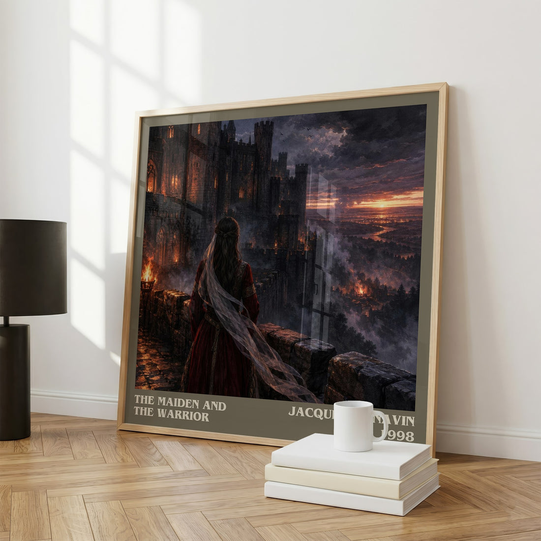 The Maiden and the Warrior literary print framed by window – literary home decor