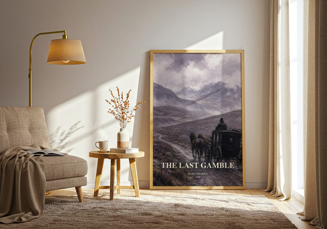 The Last Gamble watercolour print in frame leaning in hallway – romance wall art