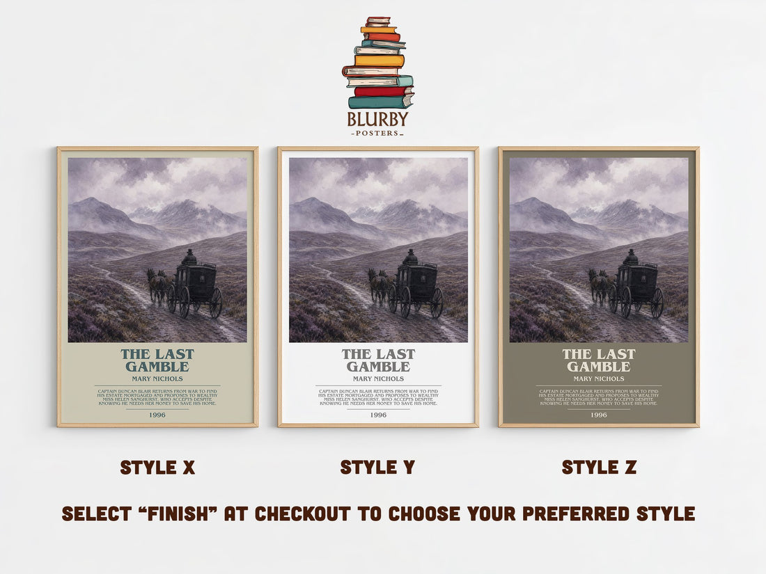 The Last Gamble bookish print in frame leaning in hallway – romance wall art (mockup)
