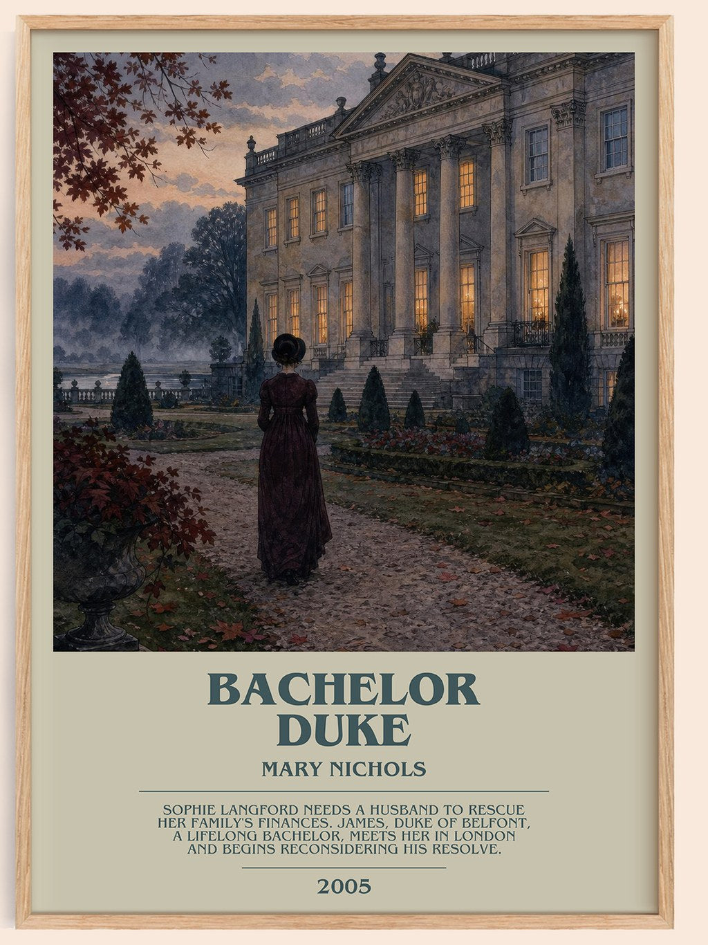 Bachelor Duke bookish book poster by Mary Nichols – framed literary art print