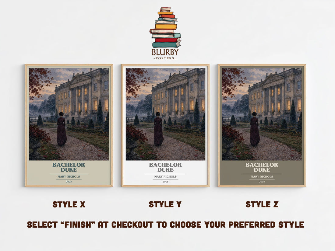 Bachelor Duke book cover print in frame leaning in hallway – romance wall art (mockup)