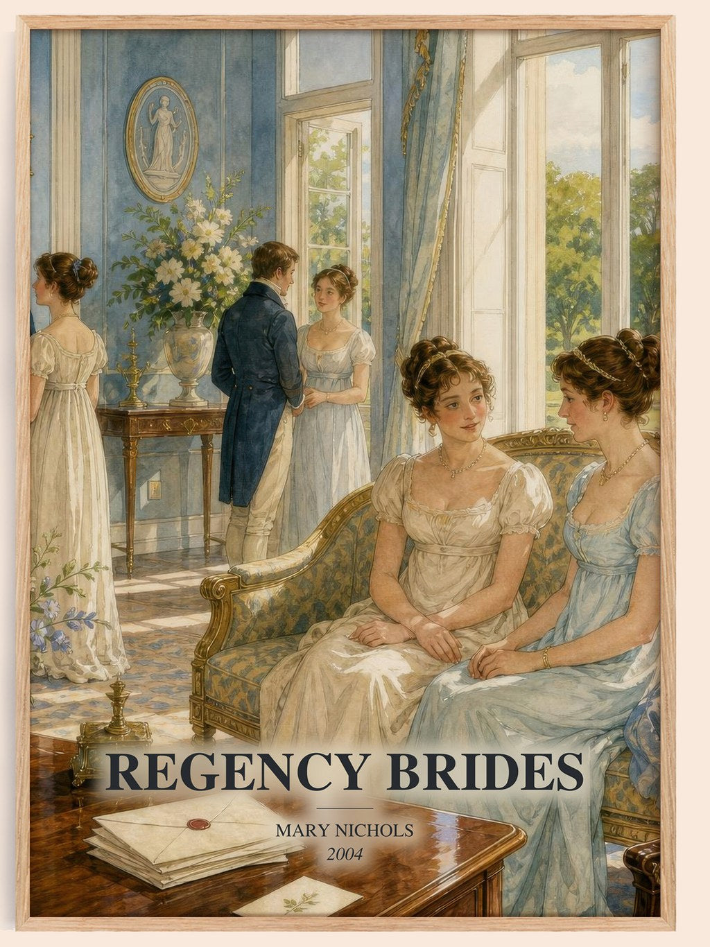Regency Brides watercolour book poster by Mary Nichols – framed literary art print