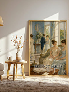 Regency Brides watercolour print in frame leaning in hallway – romance wall art