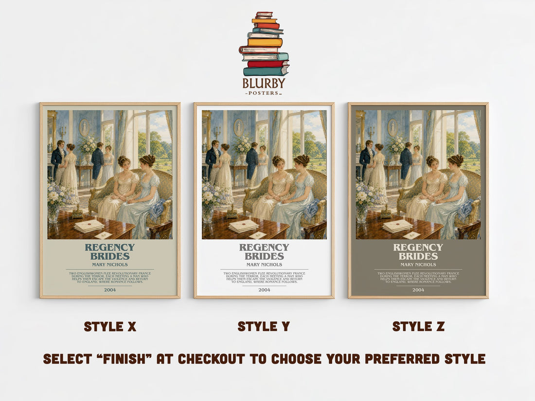 Regency Brides bookish print in frame leaning in hallway – romance wall art (mockup)