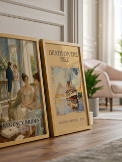 Regency Brides watercolour print framed by window – literary home decor