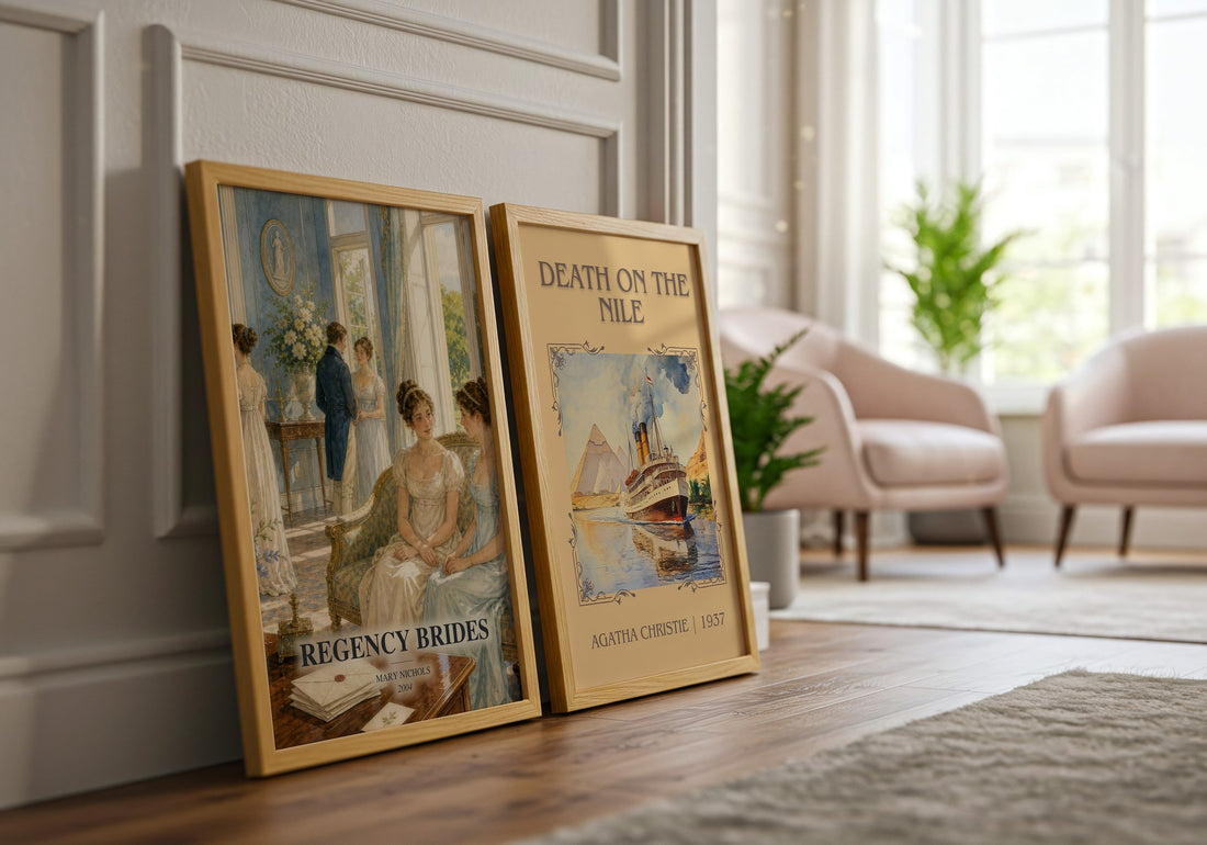 Regency Brides watercolour print framed by window – literary home decor