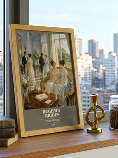 Regency Brides book cover print framed by window – literary home decor
