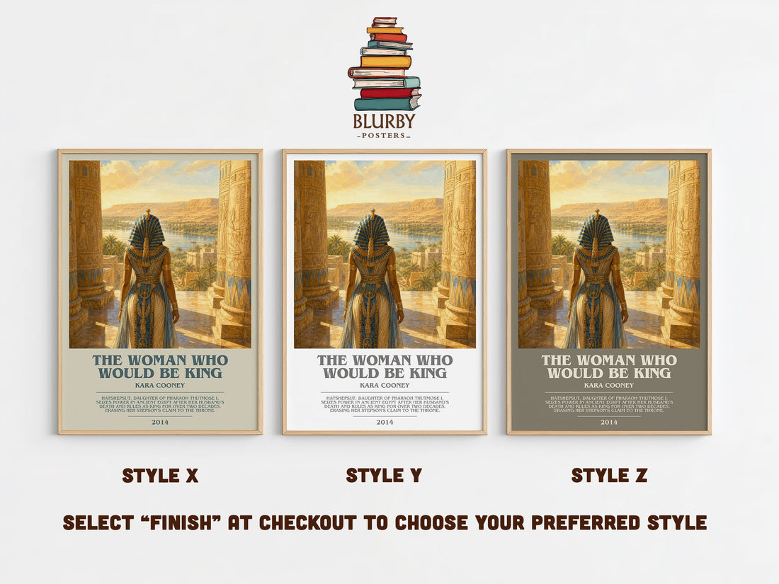 The Woman Who Would Be King bookish print in frame leaning in hallway – non fiction wall art (mockup)
