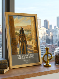 The Woman Who Would Be King book cover print framed by window – literary home decor