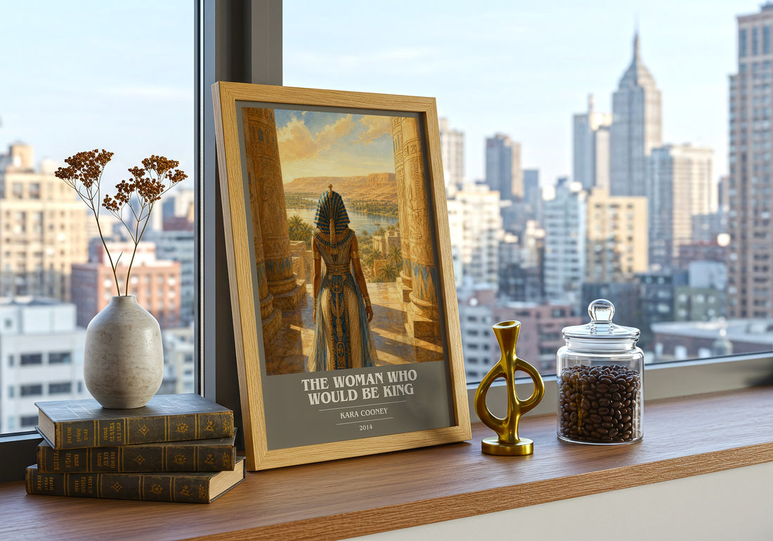 The Woman Who Would Be King book cover print framed by window – literary home decor