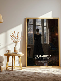 To Marry a Marquess watercolour print in frame leaning in hallway – romance wall art