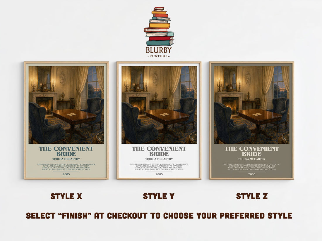 The Convenient Bride bookish print in frame leaning in hallway – romance wall art (mockup)