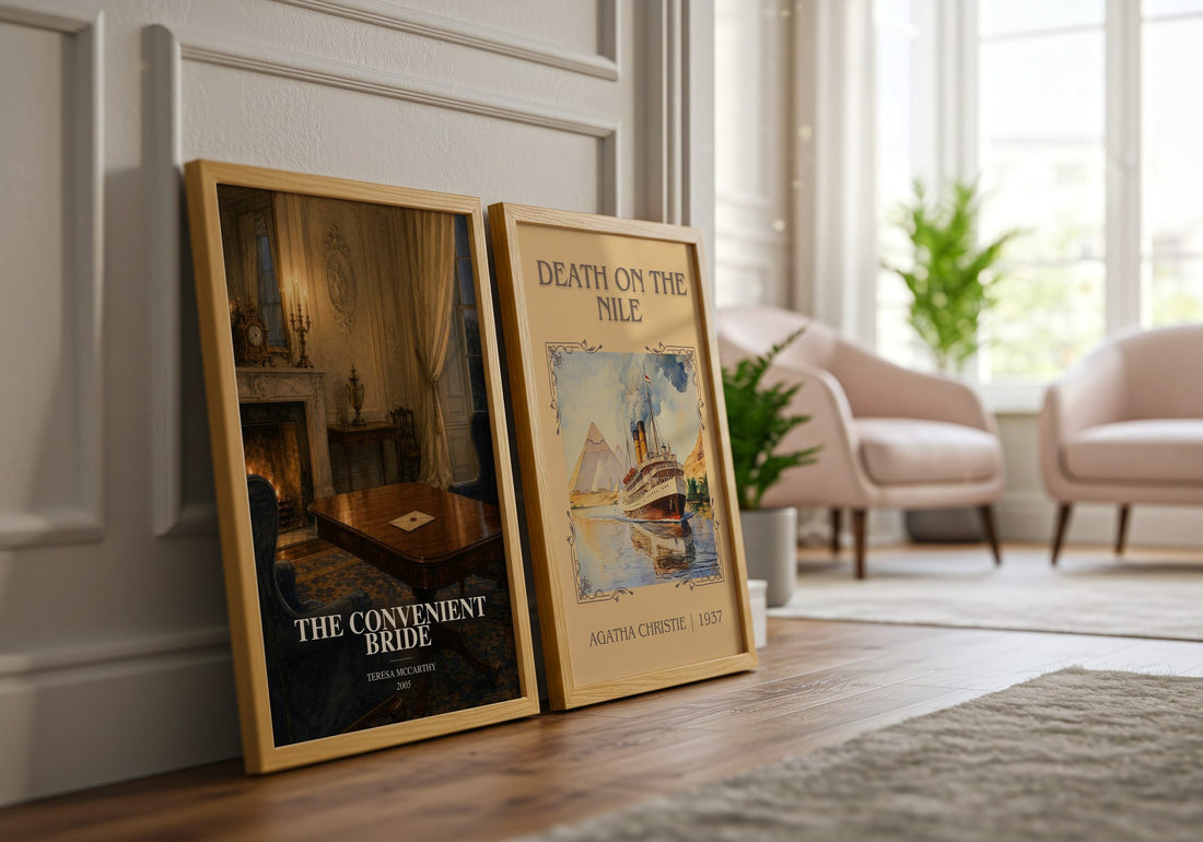 The Convenient Bride watercolour print framed by window – literary home decor