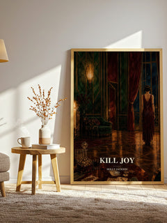 Kill Joy watercolour print in frame leaning in hallway – thriller wall art