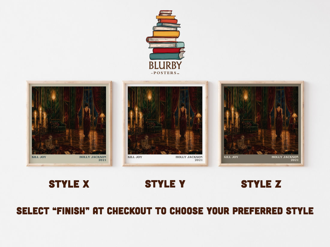 Kill Joy literary print in frame leaning in hallway – thriller wall art (mockup)