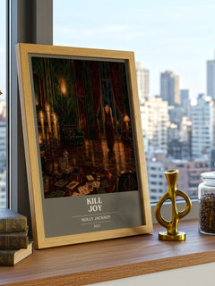 Kill Joy book cover print framed by window – literary home decor