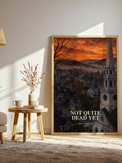 Not Quite Dead Yet watercolour print in frame leaning in hallway – thriller wall art