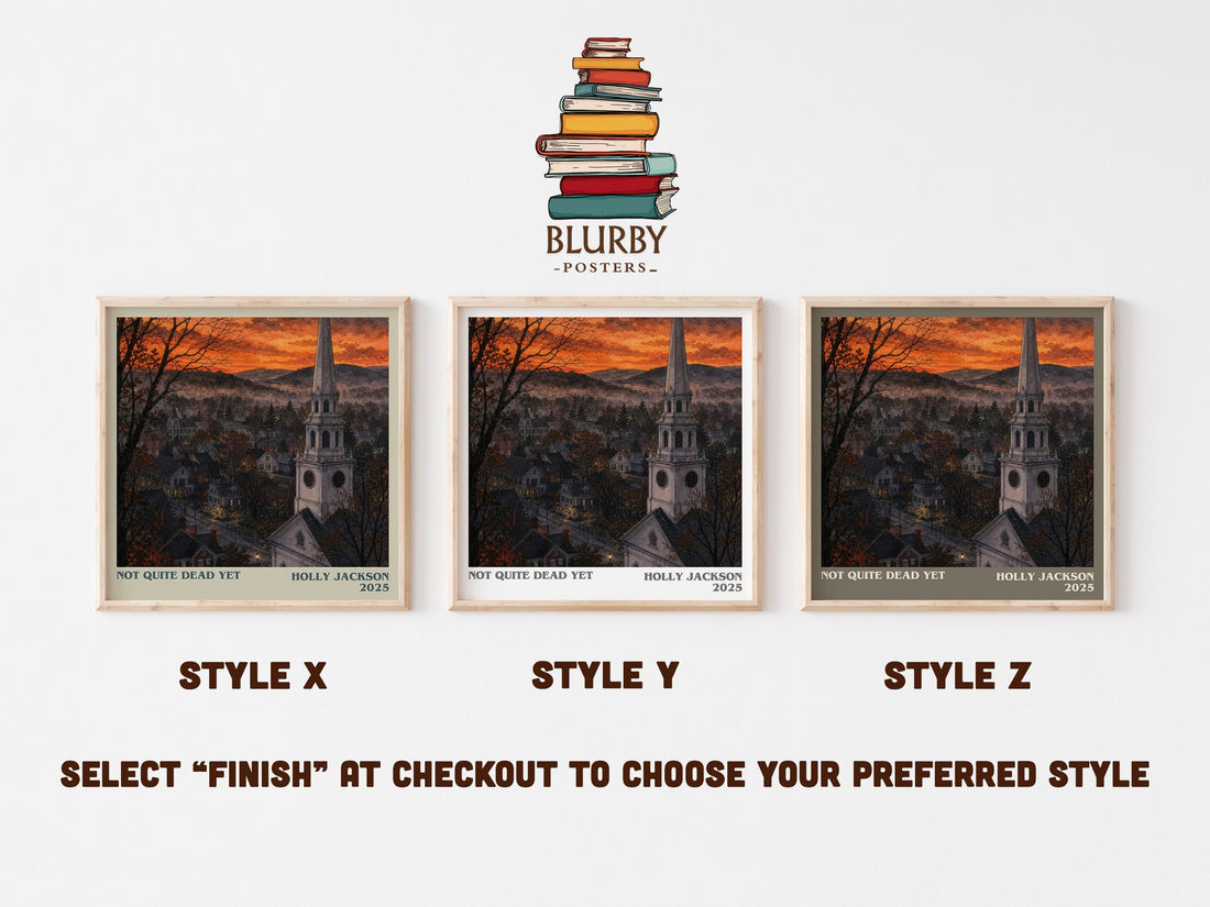 Not Quite Dead Yet literary print in frame leaning in hallway – thriller wall art (mockup)