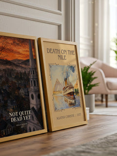 Not Quite Dead Yet watercolour print framed by window – literary home decor