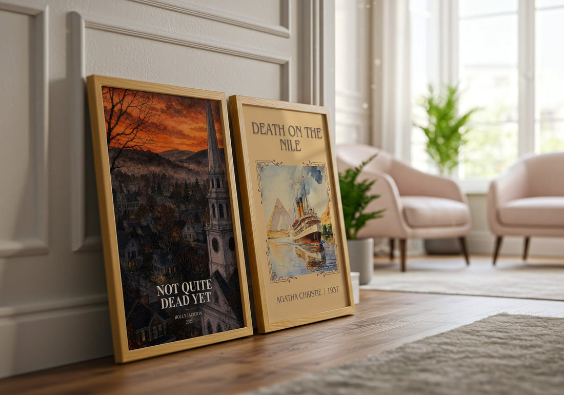 Not Quite Dead Yet watercolour print framed by window – literary home decor