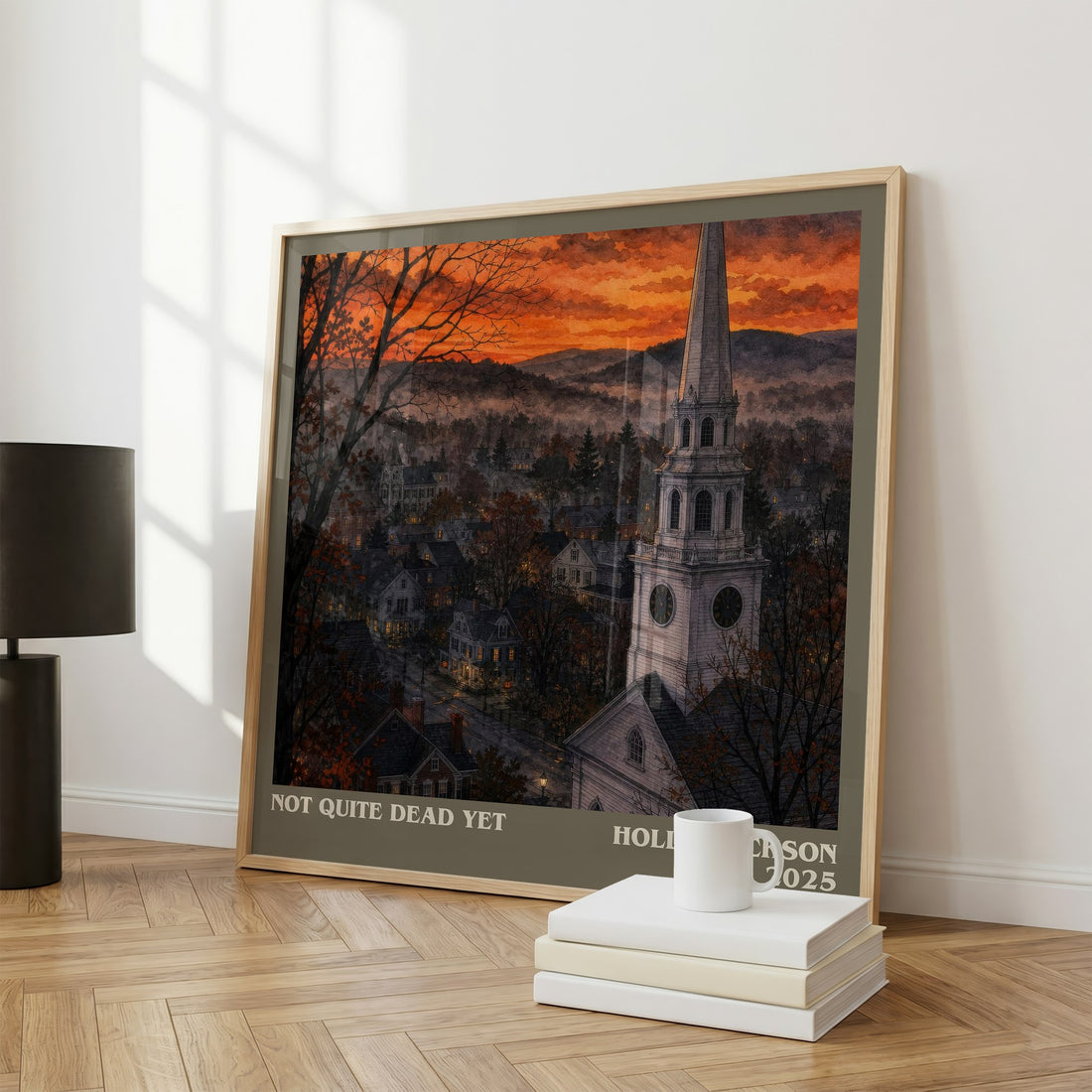 Not Quite Dead Yet literary print framed by window – literary home decor