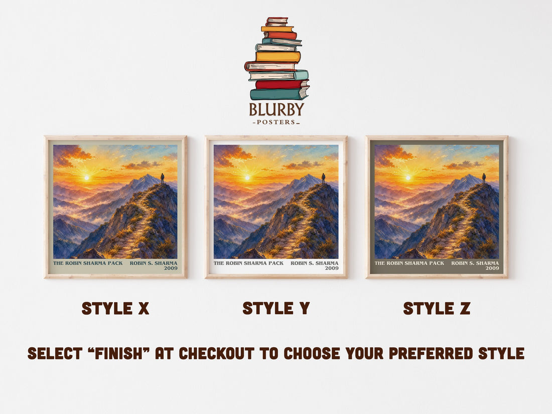 The Robin Sharma pack literary print in frame leaning in hallway – non fiction wall art (mockup)
