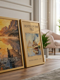 The Wealth Money Can't Buy watercolour print framed by window – literary home decor