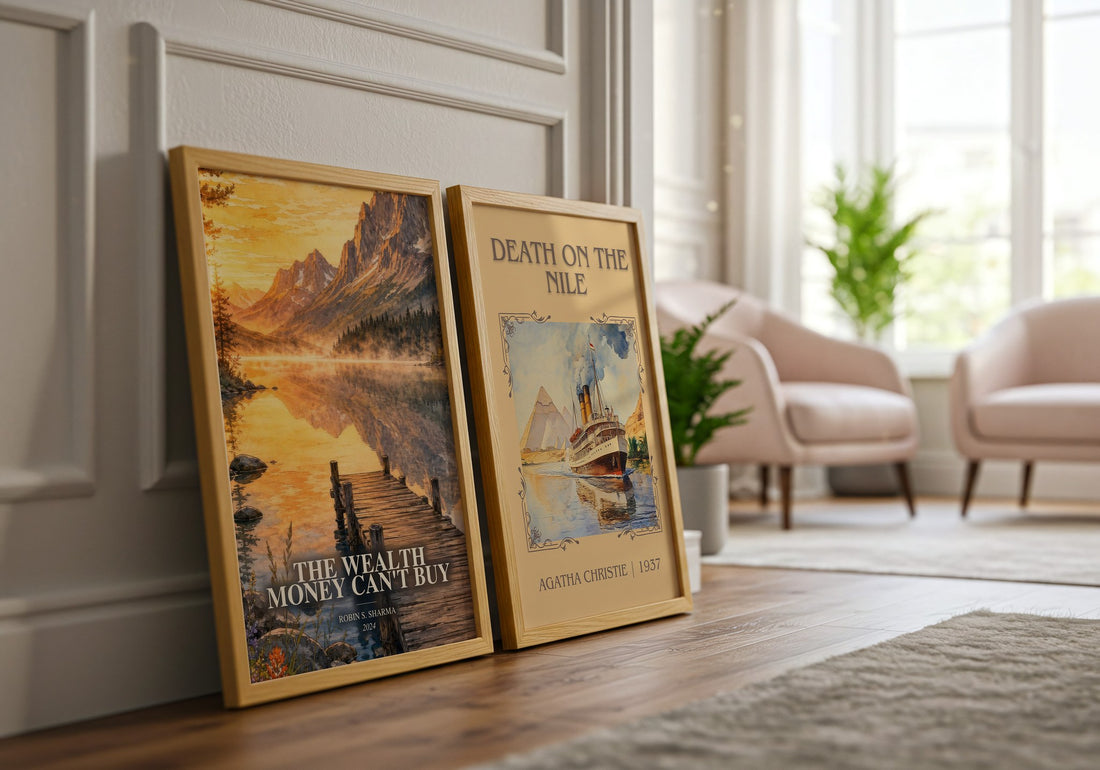 The Wealth Money Can't Buy watercolour print framed by window – literary home decor