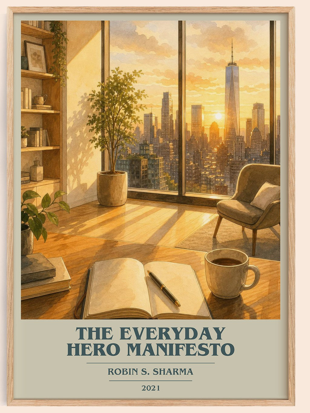 The Everyday Hero Manifesto book cover book poster by Robin S. Sharma – framed literary art print