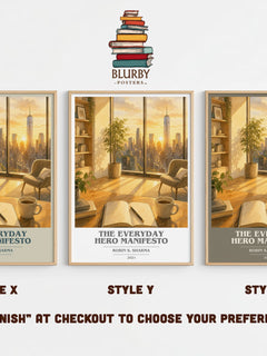 The Everyday Hero Manifesto book cover print in frame leaning in hallway – non fiction wall art