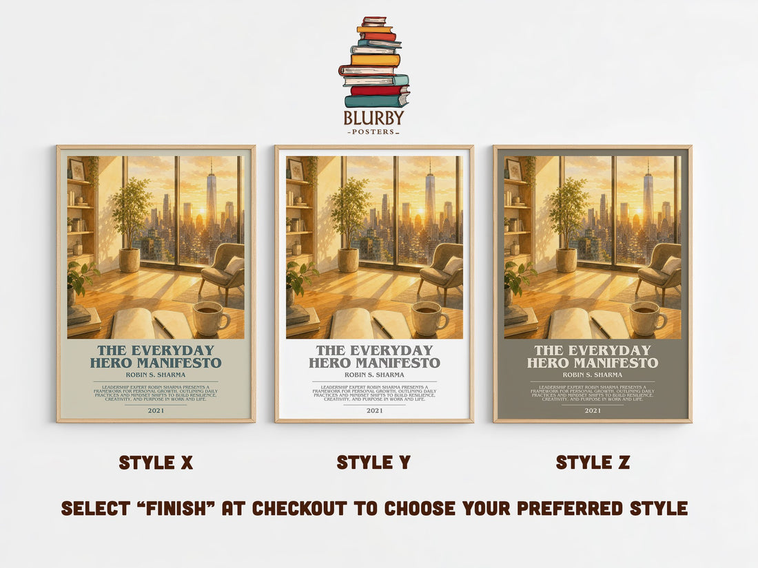 The Everyday Hero Manifesto bookish print in frame leaning in hallway – non fiction wall art (mockup)