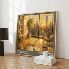 The Everyday Hero Manifesto literary print framed by window – literary home decor
