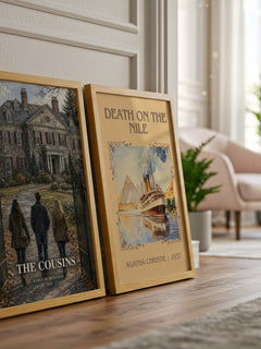 The Cousins watercolour print framed by window – literary home decor