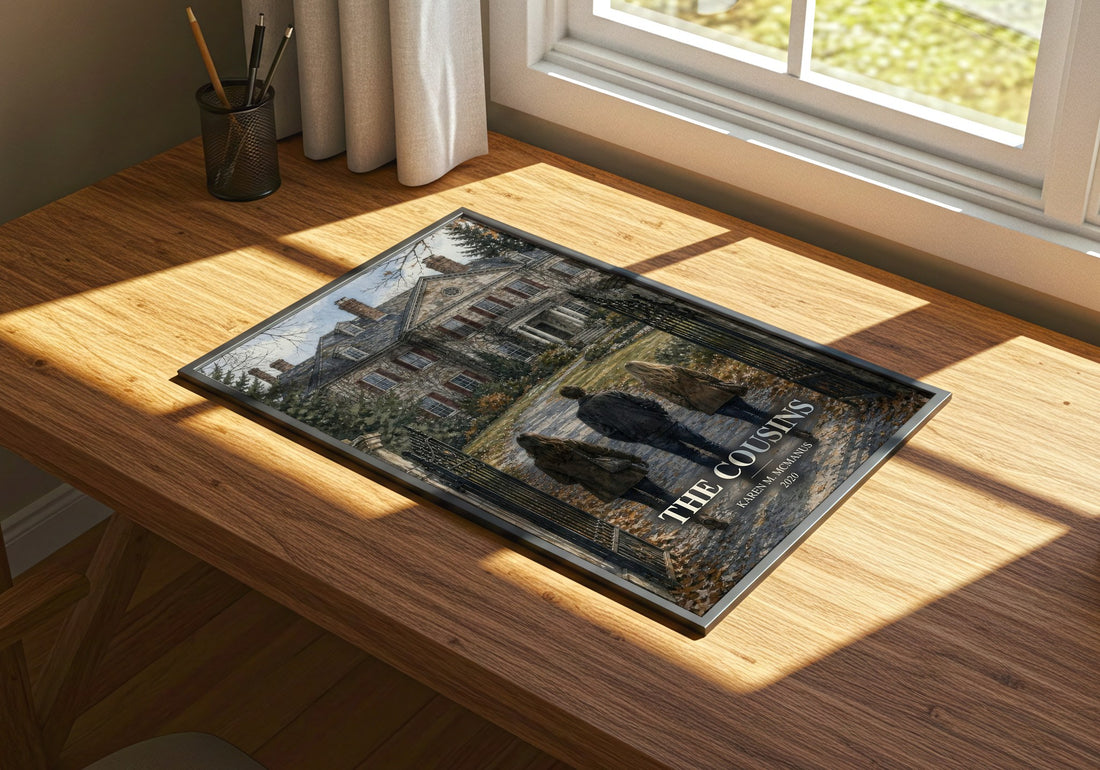 The Cousins watercolour book poster framed on wall – young adult wall art