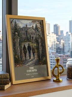 The Cousins book cover print framed by window – literary home decor