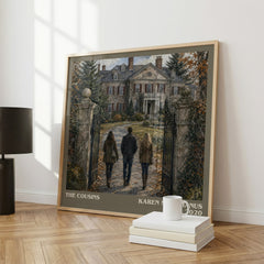 The Cousins literary print framed by window – literary home decor
